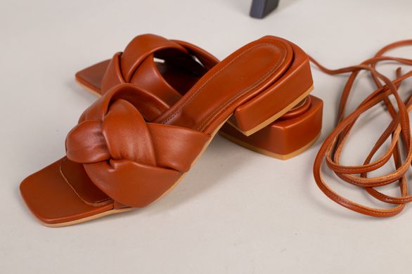 Шльопанці-босоніжки жіночі шкіряні карамельного кольору з каблуком 3.5 см, 41, 27