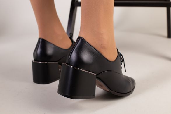 Туфли женские кожаные черные закрытые на шнурках, 36, 23.5