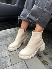 Ботинки женские кожаные молочного цвета на каблуках демисезонные, 37, 24