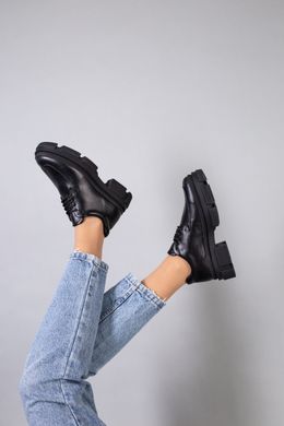 Туфли женские кожаные черного цвета на шнурках, 36, 23.5