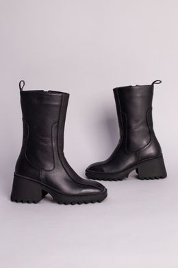 Полусапожки женские кожаные черные на небольшом каблуке, зимние, 40, 26