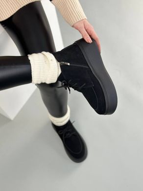 Ботинки женские замшевые черные на черной подошве зимние, 39, 25.5