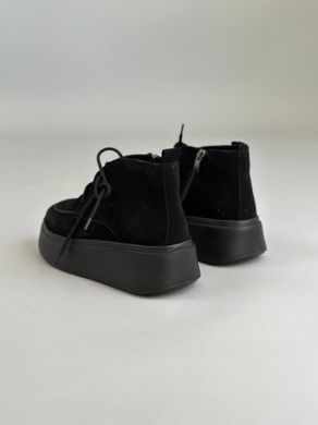 Ботинки женские замшевые черные на черной подошве зимние, 39, 25.5