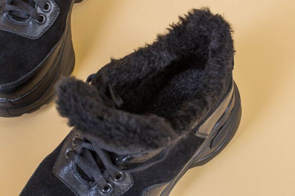 Кроссовки женские замшевые черные с вставками кожи зимние, 36, 23.5