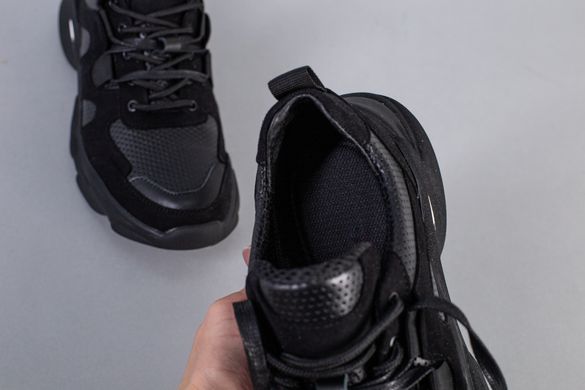 Мужские черные кроссовки из нубука с вставками перфорированой кожи, 45, 30