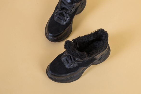 Кроссовки женские замшевые черные с вставками кожи зимние, 36, 23.5