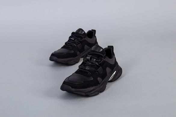 Мужские черные кроссовки из нубука с вставками перфорированой кожи, 45, 30