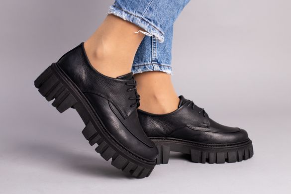 Туфлі жіночі шкіра флотар чорні на шнурівці, 35, 23