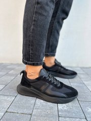Кроссовки мужские кожаные черные на черной подошве, 45, 29