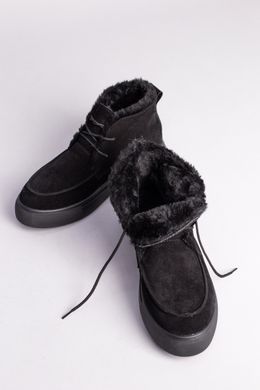 Черевики жіночі замшеві чорні на шнурках, зимові, 36, 23.5