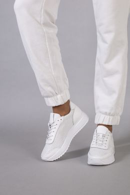Кроссовки женские кожаные белого цвета с перфорацией, 41, 26.5