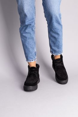 Ботинки женские замшевые черные на шнурках, зимние, 36, 23.5
