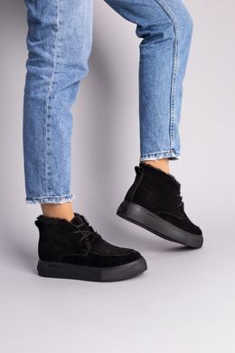 Ботинки женские замшевые черные на шнурках, зимние, 36, 23.5