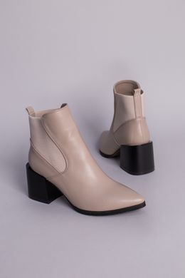 Ботинки женские кожаные бежевые на каблуке, 41, 26.5