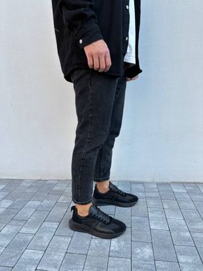 Кросівки чоловічі шкіряні чорні на чорній підошві, 45, 29