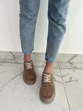 Туфлі жіночі замшеві бежевого кольору на шнурках, 41, 26.5