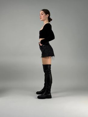 Сапоги чулки женские кожаные черного цвета зимние, 39, 25