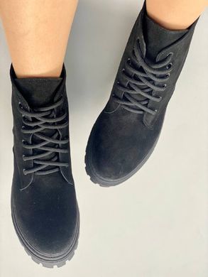 Черевики жіночі замшеві чорні, на шнурках, зимові, 41, 26.5