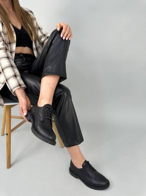 Туфли женские кожаные черные на шнурках низкий ход, 36, 23.5