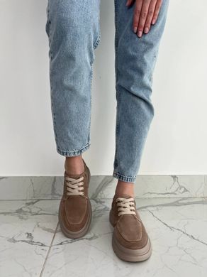 Туфли женские замшевые бежевого цвета на шнурках, 41, 26.5