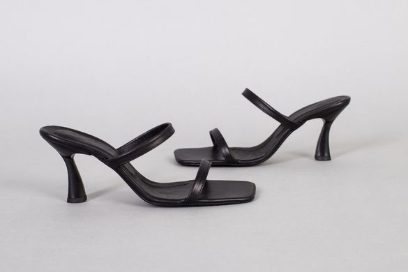 Шлепанцы женские кожаные черные на каблуке 6 см, 40, 26