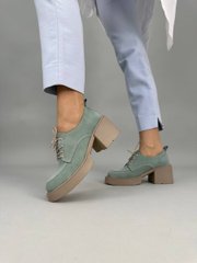 Туфлі жіночі замшеві бірюзового кольору на підборах зі шнурівкою, 41, 26.5