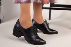 Туфли женские кожаные черные закрытые на шнурках, 39, 25.5