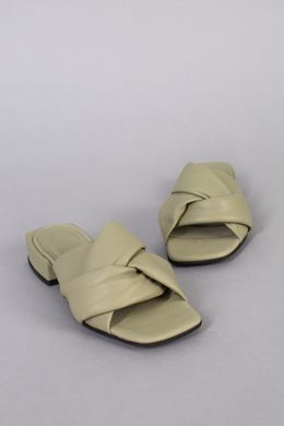 Шлепанцы женские кожаные цвета хаки на небольшом каблуке, 41, 26.5