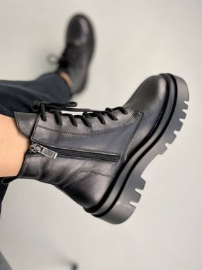 Ботинки женские кожаные черного цвета на меху, 38, 24.5