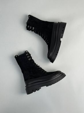 Ботинки женские замшевые черные с кожаной вставкой зимние, 37, 24