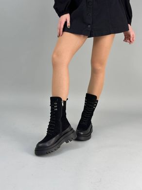 Ботинки женские замшевые черные с кожаной вставкой зимние, 37, 24
