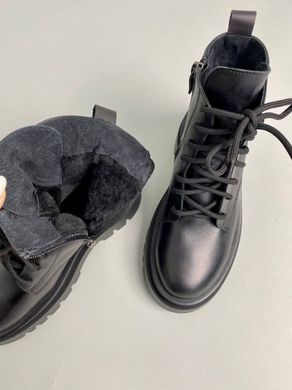 Ботинки женские кожаные черного цвета на меху, 38, 24.5
