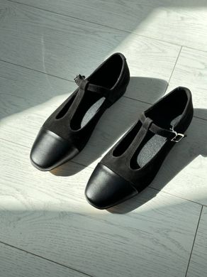 Туфлі жіночі велюрові чорні із вставками шкіри, 41, 27