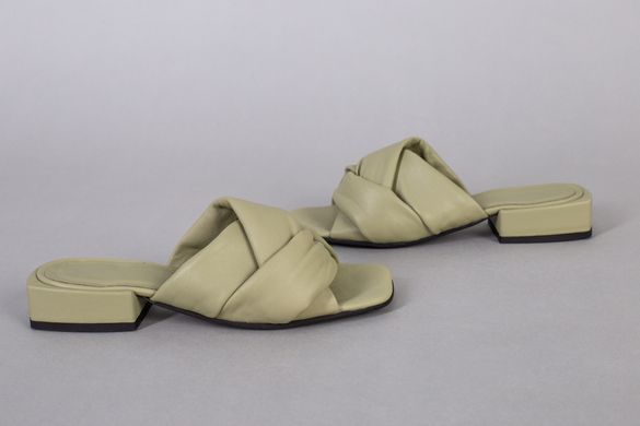 Шлепанцы женские кожаные цвета хаки на небольшом каблуке, 41, 26.5