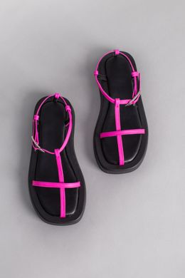 Босоніжки жіночі шкіряні рожевий неон на низькому ходу, 36, 22