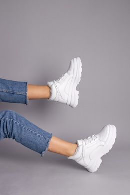 Ботинки женские кожаные белые на шнурках на толстой подошве зимние, 36, 23.5