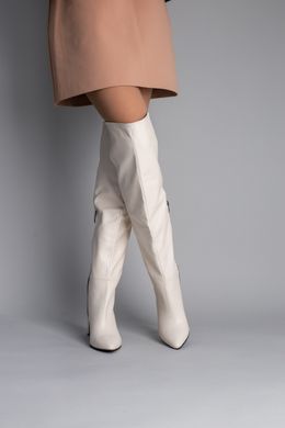 Ботфорты женские кожаные молочного цвета на каблуке зимние, 36, 23.5