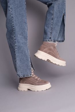 Ботинки женские замшевые бежевые на шнурках, зимние, 36, 23.5