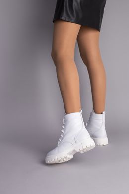 Ботинки женские кожаные белого цвета на шнурках, на цигейке, 36, 23.5