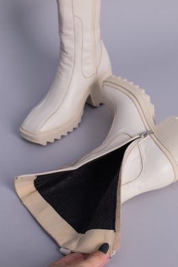 Полусапожки женские кожаные бежевые на небольшом каблуке, 40, 26
