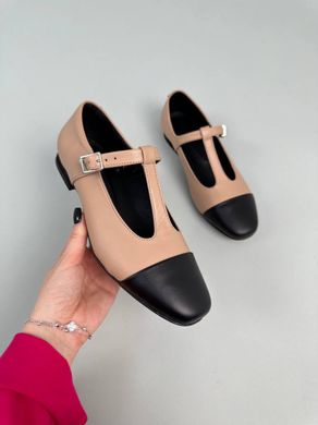 Туфли женские кожаные карамельные с черными вставками, 36, 23.5