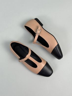 Туфлі жіночі шкіряні карамельні з чорними вставками, 36, 23.5