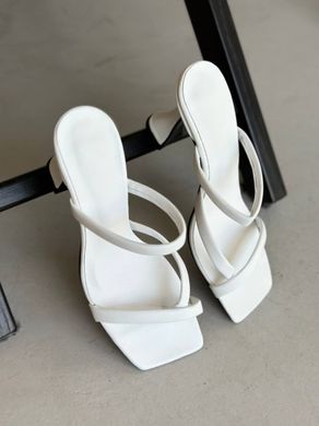 Шлепанцы женские кожаные белого цвета на каблуке, 35, 23