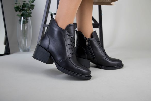 Ботинки женские кожаные черные на каблуке зимние, 38, 24.5-25