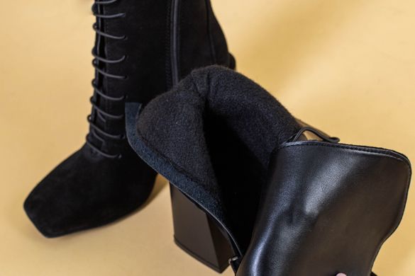 Ботинки женские замшевые черные на каблуке демисезонные, 35, 23