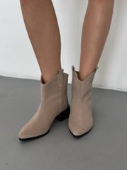 Ботинки казаки женские замшевые бежевого цвета на каблуке зимние, 36, 23.5