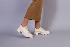 Туфли женские кожаные бежевые на шнурках без каблука, 41, 27