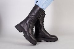Ботинки женские кожаные черного цвета со шнуровкой, 41, 26.5