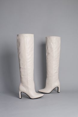Ботфорты женские кожаные молочного цвета на каблуке зимние, 37, 24
