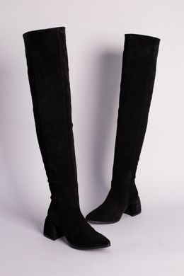 Ботфорты женские замшевые черные с обтянутым каблуком зимние, 41, 26.5